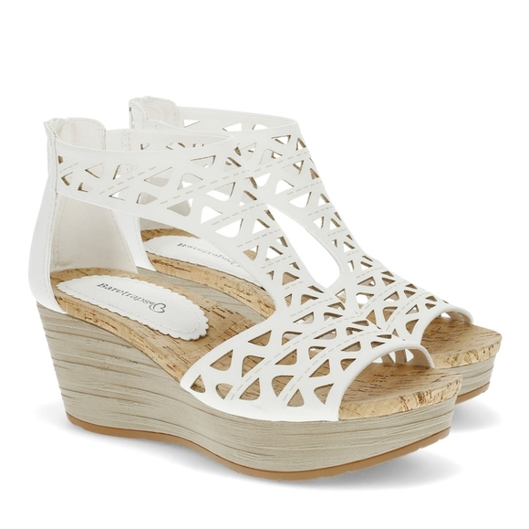 Baretraps Miriam Sandals Wedge Open Toe Laser Cut Zipper White S 6 - Picture 1 of 9